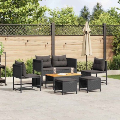 vidaXL Set de canapele pentru grădină 6 pcs Negru poliratan 4104700 foto