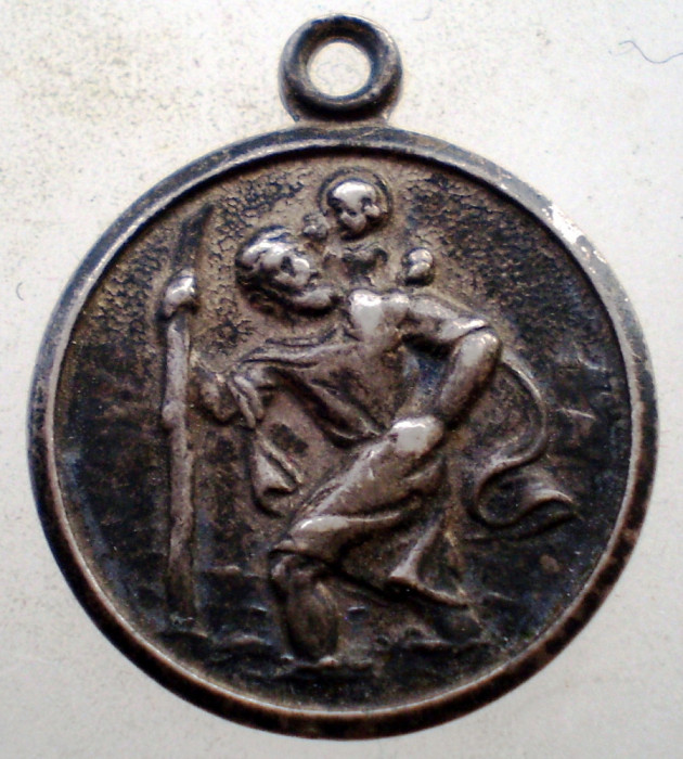 F.033 PANDANTIV ARGINT .830 GOTT SCH&Uuml;TZE DICH SAINT CHRISTOPHER 2,3g/18mm