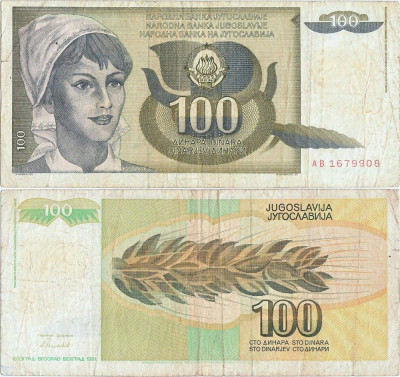 1991, 100 dinara (P-108a) - Iugoslavia! foto