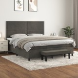 Cumpara ieftin Pat box spring cu saltea, gri &icirc;nchis, 160x200 cm, catifea