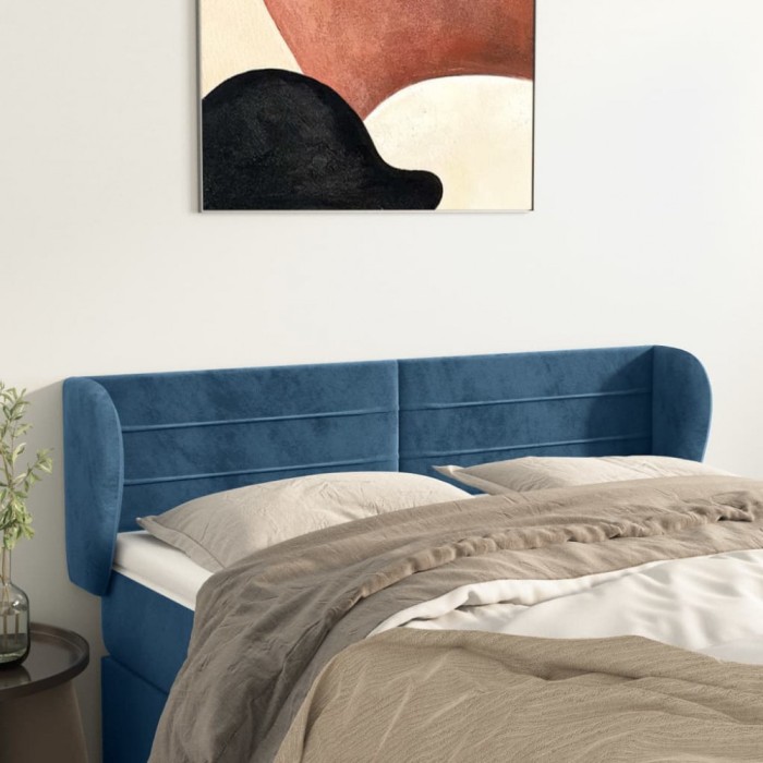 vidaXL Tăblie pat cu aripioare albastru &icirc;nchis 147x23x78/88 cm catifea 3117336