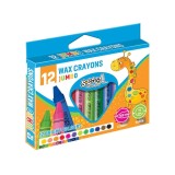 Creioane cerate, forma rotunda, usor de ascutit, rezistente la apa, set 12 culori, S-Cool
