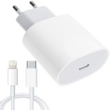 Incarcator compatibil cu iphone, usb type-c, fast charge, putere 20w, flippy, alb