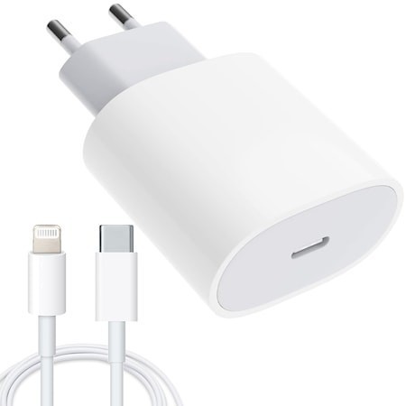 Incarcator compatibil cu iphone, usb type-c, fast charge, putere 20w, flippy, alb