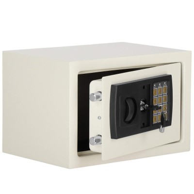 Seif electronic standard cu cifru si cheie, 200x300x200 mm, Otel, Bej foto
