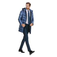 Geaca barbati bleu lunga cu puf G011 foto