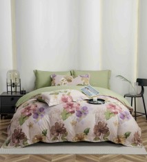 Lenjerie de lux pentru pat dublu,bumbac finet,6 piese,cearceaf cu elastic,multicolora,cu flori colorate-A1018