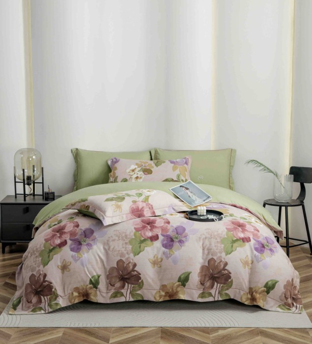 Lenjerie de lux pentru pat dublu,bumbac finet,6 piese,cearceaf cu elastic,multicolora,cu flori colorate-A1018