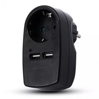 ADAPTOR PRIZA 16A 3680W + 2USB 2.1A, NEGRU foto