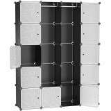SONGMICS Dulap de depozitare modular, 12 compartimente inchise, 2 sine pentru umerase, 178x143x36cm, negru si alb Household NewTrend