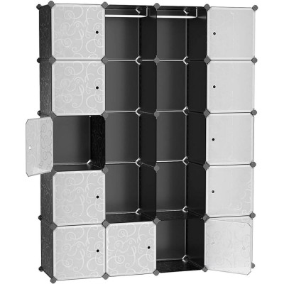 SONGMICS Dulap de depozitare modular, 12 compartimente inchise, 2 sine pentru umerase, 178x143x36cm, negru si alb Household NewTrend foto