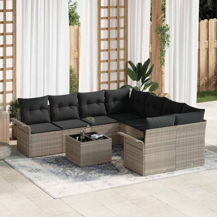 vidaXL Set de canapele pentru grădină 9 pcs Gri deschis și gri &icirc;nchis 3353971