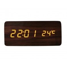 Ceas de masa elSales ELS-1574 , afisaj LED galben , temperatura , data , format ora 24 h , lemn deschis