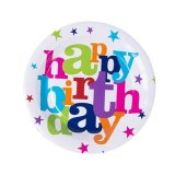 Set 6 farfurii unica folosinta, flippy, imprimeu happy birthday, din carton, diametru 18 cm, multicolor