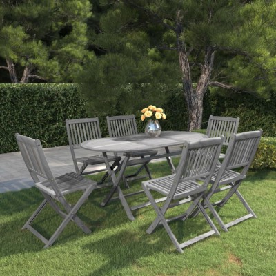 vidaXL Set mobilier de grădină, 7 piese, gri, lemn masiv de acacia 3057874 foto