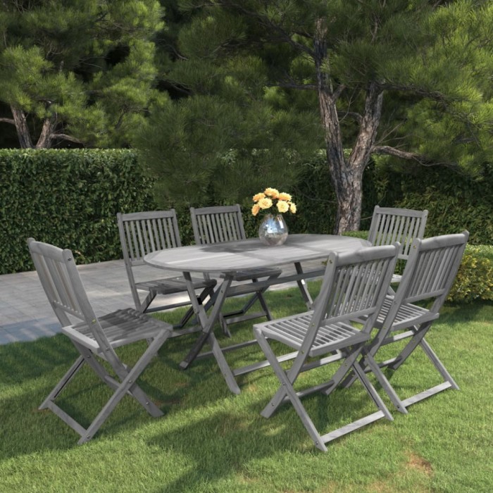 vidaXL Set mobilier de grădină, 7 piese, gri, lemn masiv de acacia 3057874