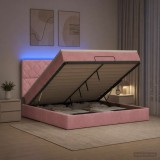Cumpara ieftin Pat Ottoman cu Saltea si LED Roz 160 x 200 cm Catifea