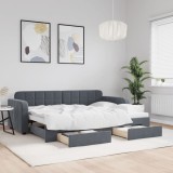 VidaXL Pat de zi cu extensie și sertare gri &icirc;nchis 80x200 cm catifea