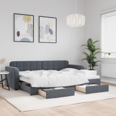 vidaXL Pat de zi cu extensie și sertare gri &icirc;nchis 80x200 cm catifea 3196971