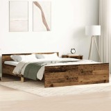 Cadru Pat Gossi 135x190 cm Lemn Vechi, Fără Saltea - Bază Solidă, Design Rustic