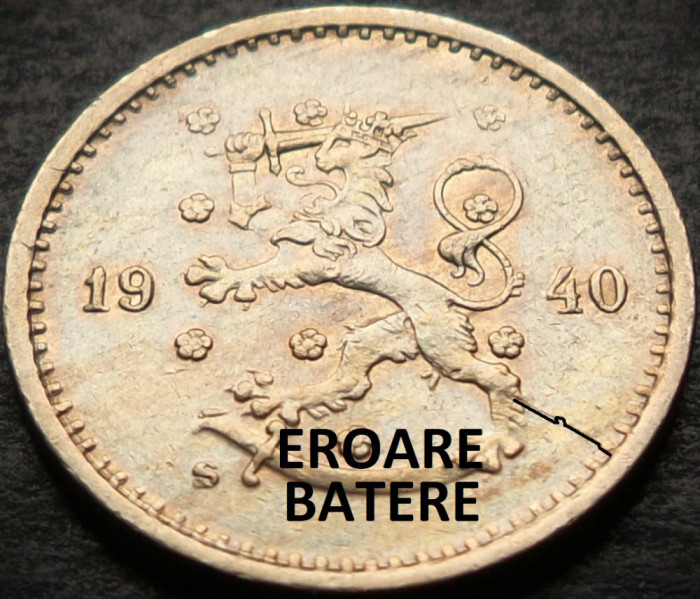 Moneda istorica 50 PENNIA - FINLANDA, anul 1940 *cod 4551 = EROARE de BATERE