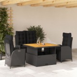 VidaXL Set mobilier de grădină cu perne, 4 piese, negru, poliratan