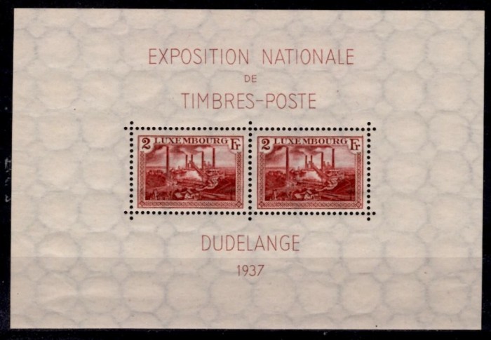 Luxemburg 1937 - Expo filatelic, colita neuzata