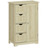 kleankin Dulap de baie Coloană &icirc;ngustă cu 4 sertare și raft reglabil Stil modern 56x30x83 cm Lemn natural | Aosom Romania