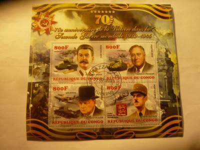 Bloc Congo 2015 -Personalitati Politice - 70 Ani ww2 ,stampilat foto