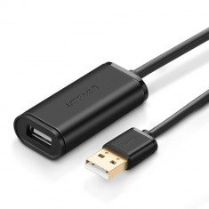 Cablu pentru transfer de date UGREEN US121, USB tata - USB mama, activ, 10m, Negru foto