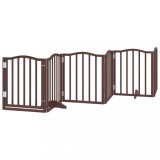 Cumpara ieftin Poarta caini pliabila cu usa 6 panouri maro, 300 cm, lemn plop