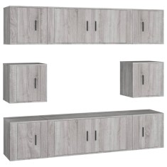 Set dulap TV, 8 piese, gri sonoma, lemn prelucrat