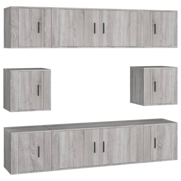 Set dulap TV, 8 piese, gri sonoma, lemn prelucrat