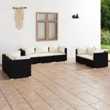 vidaXL Set mobilier de grădină cu perne, 7 piese, negru, poliratan 3102263