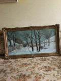 Tablou in ulei pe panza, inramat,peisaj de iarna, semnat pictor Oancea .