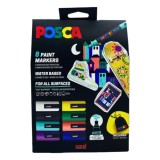 Set markere Posca, UNI PC-5M, 1.8-2.5 MM, cutie de carton si saculet, 8 culori