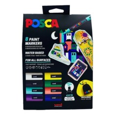 Set markere Posca, UNI PC-5M, 1.8-2.5 MM, cutie de carton si saculet, 8 culori