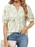 Cumpara ieftin Bluza dama Cerrlop, broderie eyelet, maneci scurte puff cu volanas, croi larg, vara, culoare Verde Floral
