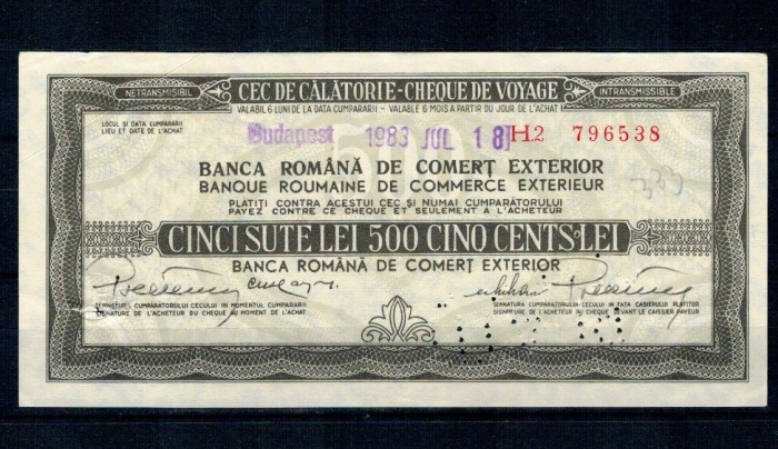 Romania 1983 - 500 lei, cec de călătorie