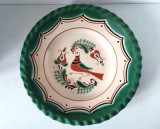 Farfurie ceramica mare decorativa, lut, 30 cm diametru, cu pasare / cuc, semnata V&aacute;czi Aba&uacute;jsz&aacute;nt&oacute;