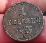 (M1434) MONEDA AUSTRIA - 1 KREUZER 1851, LIT. E, MONETARIA ALBA IULIA, MAI RARA