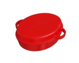 Oala cu capac Steinzeitwerk din fonta emailata, 6 l, 8kg, 2in1, pentru cuptor, plita, gaz, electric, cu inductie, ovala, 35x25x17 cm, Rosu, resigilat
