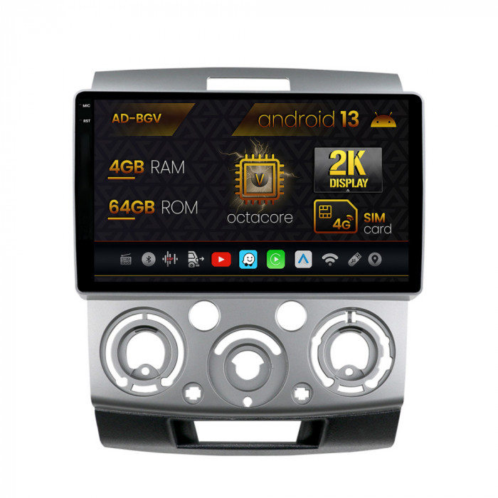 Navigatie Ford Ranger Mazda BT50 (2007-2012), Android 13, V-Octacore 4GB RAM + 64GB ROM, 9.5 Inch - AD-BGV9004+AD-BGRKIT136