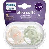 Set 2 suzete Philips-Avent SCF091/07, ultra soft 0-6 luni, Ortodontice, fara BPA, Frunze/Papagal