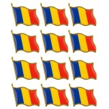 Set 12 Insigne Steag Tricolor Romania, Model Brosa cu Ac de Siguranta, 20x20 mm