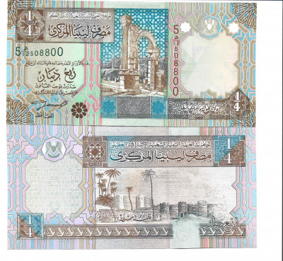 Libia, bancnota 1/4 Dinar 2002, UNC foto