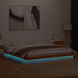 VidaXL Cadru de pat cu LED, maro ceruit, 200x200 cm, lemn masiv de pin 844418