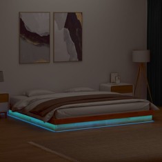 vidaXL Cadru de pat cu LED, maro ceruit, 200x200 cm, lemn masiv de pin 844418