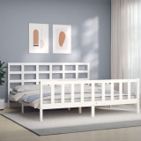 VidaXL Cadru de pat cu tăblie, alb, 180x200 cm, lemn masiv