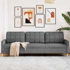 Canapea cu 3 locuri, gri &icirc;nchis, 210 cm, material textil